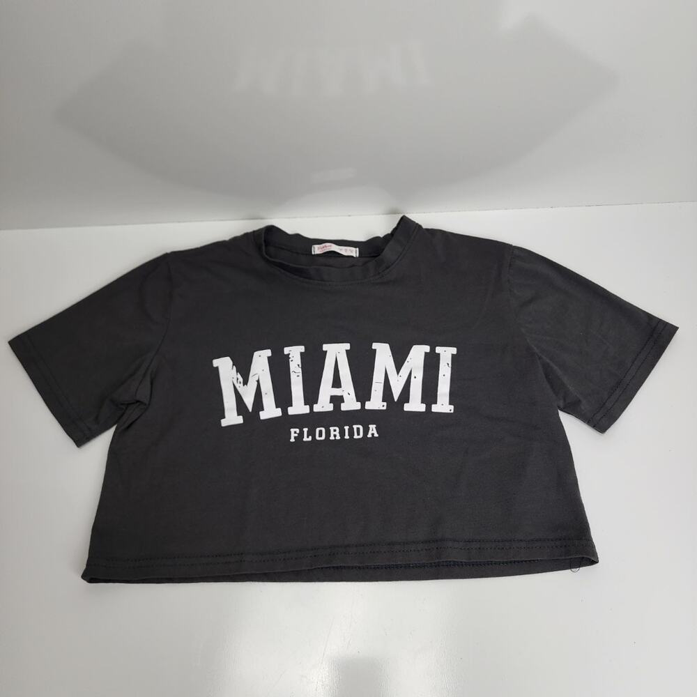 ROMWE MIAMI Florida Dark Gray Short Sleeve Crop Top Women's Size S (4)